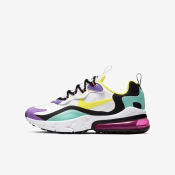 Nike Air Max 270 React - Nagyobb Gyerek Utcai Cipő - Fehér/Fekete/Világos Lila/Sárga